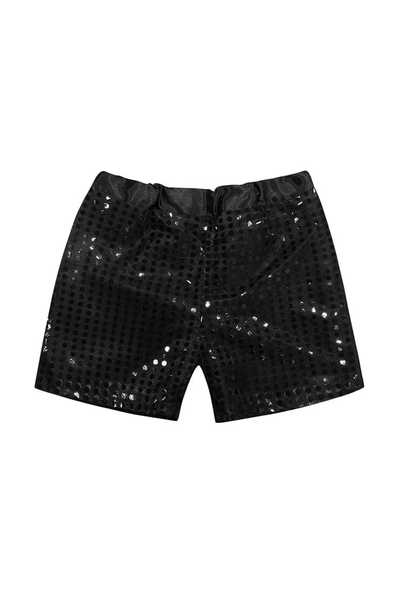 Big Girls Sparkly Sequins Party Shorts Elastic Waist Solid Color Dance Shorts