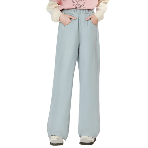 Kiijoy Big Girls Straight Leg Pull On Jeans Solid Loose Soft Denim Pants, Sizes 7-8