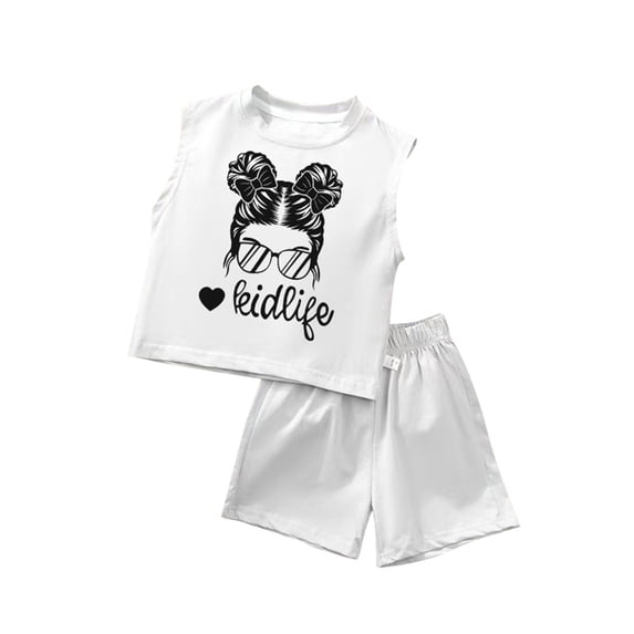 Kiijoy Big Girls Summer Outfits Casual Graphic Tank Top Shorts 2Pcs Set, Sizes 7-8