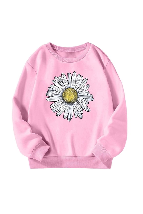 Big Girls Sunflower Sweatshirt Comfortable Crew Neck Pullover Top, Sizes 7-8