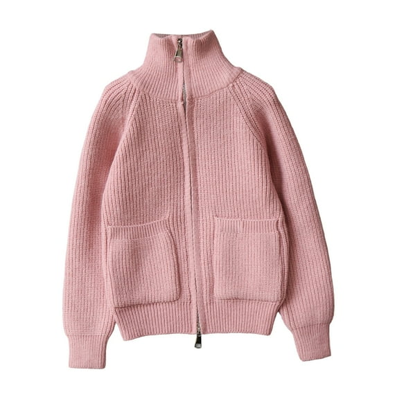Kiijoy Big Girls Sweater Solid Casual Zip Up Knitted Cardigan Jacket, Sizes 9-10