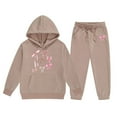 thumbnail image 1 of Kiijoy Big Girls Sweatsuit Bow Print Fleece Hoodie Jogger Pants Outfits, Sizes 8-9, 1 of 3