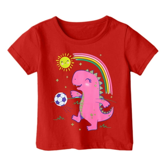 Kiijoy Big Girls T Shirt Cute Cartoon Dinosaur Print Short Sleeve T-Shirt for Children