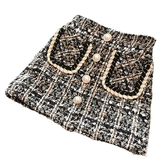 Kiijoy Big Girls Winter Plaid Skirt Fleece Lined Thickened Elegant Party A Line Skirt