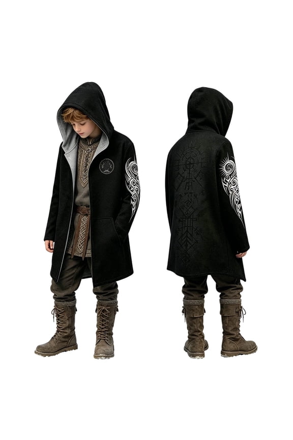 Boy Halloween Fantasy Jacket Hooded Cardigan Long Coat, Black, 2-3 Years