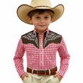 thumbnail image 1 of Kiijoy Boy Western Cowboy Shirt Vintage Button Down Long Sleeve Shirt Top, Red, 9-10 Years, 1 of 3