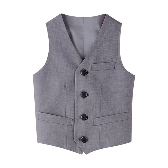 Kiijoy Boy's 4 Button Formal Suit Vest Wedding Party Sleeveless Waistcoat for Kids, Sizes 2-16