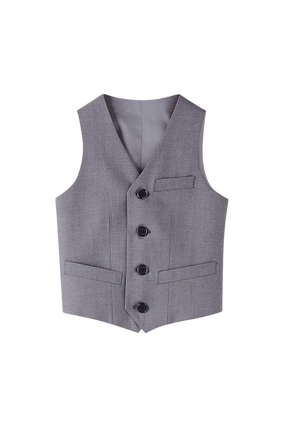 Boy's Formal Suit Vest Single Solid Dress Vest Sleeveless Button Waistcoat