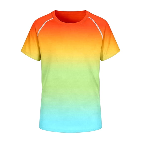 Kiijoy Boy's Gradient Short Sleeve Rash Guard Stretch Quick Drying Swim Shirt, Sizes 3-12