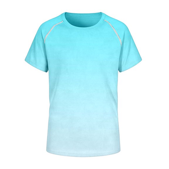 Kiijoy Boy's Gradient Short Sleeve Rash Guard Stretch Quick Drying Swim Shirt, Sizes 3-12