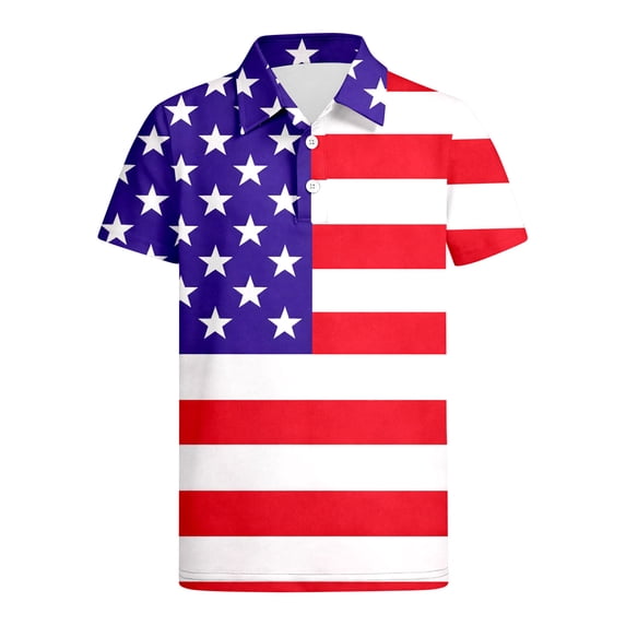 Kiijoy Boys 4th Of July Polo Shirt Independence Day Short Sleeve Collared Shirt, Sizes 3-14
