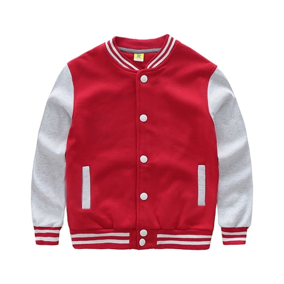 Kiijoy Boys Baseball Jacket Color Block Sweatshirt Casual Varsity Jackets, Red, 9-12 Years