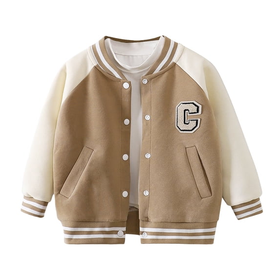 Kiijoy Boys Baseball Jacket Spring Fall Bomber Jacket Outerwear Coat, Khaki, 6-7 Years