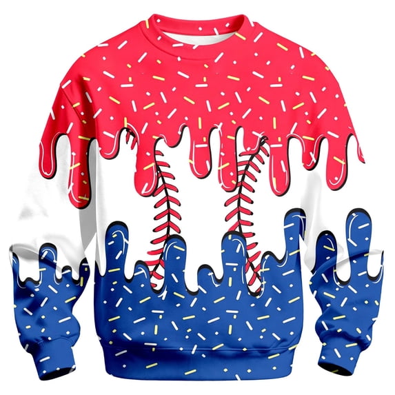Kiijoy Boys Baseball Sweatshirt Kids Casual Active Crewneck Pullover Top, Red, Sizes 5-14