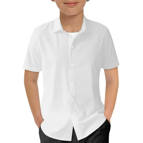 Kiijoy Boys Button Down Short Sleeve Shirt Solid Color Basic Casual Shirt, Sizes 5-6