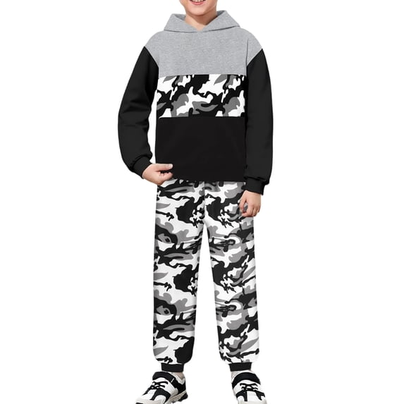 Kiijoy Boys Camo Sweatsuit Casual Active Hoodie Jogger Pants Outfits for Kids, Size 2-13