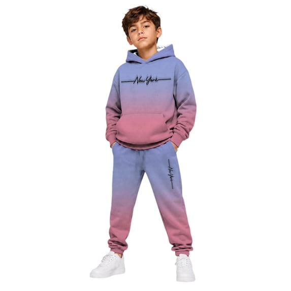 Kiijoy Boys Casual Athletic Outfits Gradient New York Hoodie Sweatpants Set, Size 2-14