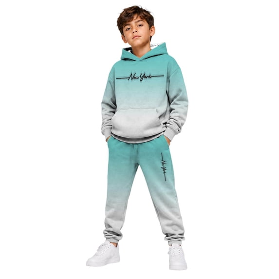 Kiijoy Boys Casual Athletic Outfits Gradient New York Hoodie Sweatpants Set, Size 2-14