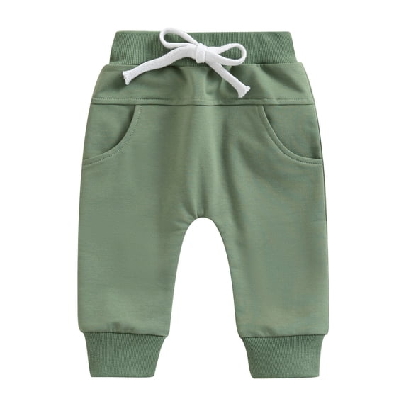 Kiijoy Boys Casual High Waist Pants Solid Color Drawstring Soft Pants, Sizes 2-3