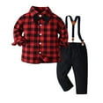 thumbnail image 1 of Kiijoy Boys Christmas Outfits Long Sleeve Plaid Shirt Suspender Pants Set, Sizes 2-3, 1 of 8