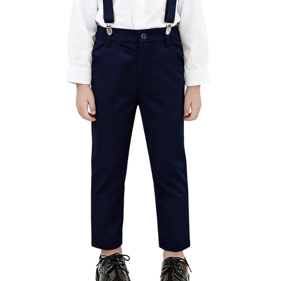 Kiijoy Boys Classic Fit Twill Dress Pants Formal School Suspenders Trousers, Sizes 8-9