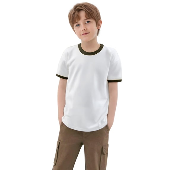 Kiijoy Boys Cotton Short Sleeve T-Shirt Summer Casual Crew Neck T Shirt Sports Tee, Sizes 2-12
