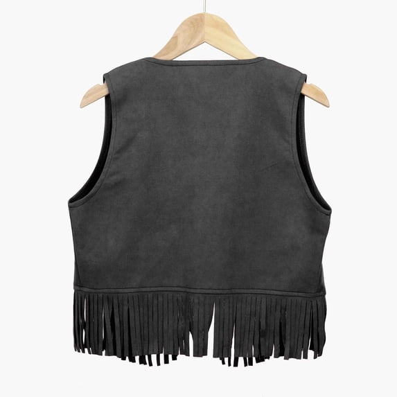 Kiijoy Boys Cowboy Fringe Vest Solid Front Open V Neck Party Waistcoat, Sizes 3-12