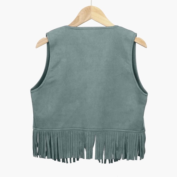 Kiijoy Boys Cowboy Fringe Vest Solid Front Open V Neck Party Waistcoat, Sizes 3-12