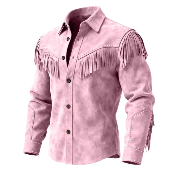 Kiijoy Boys Cowboy Western Fringe Shirt Long Sleeve Button Down Brown Shirts, Pink, 9-10 Years