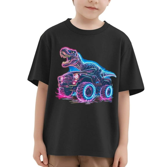 Kiijoy Boys Dinosaur Print Short Sleeve T-Shirt Cotton Summer Casual Graphic Tee