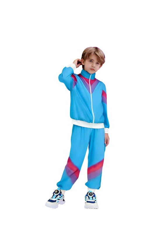 Boys Disco Tracksuit Zip Up Hip Hop Dance Jacket Pants Athletic Outfit, Sizes 8-9