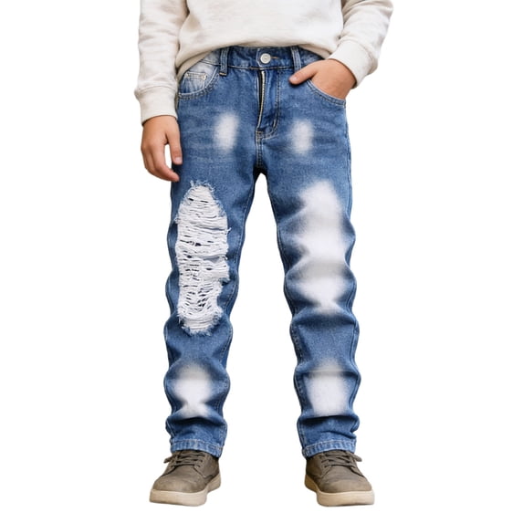 Kiijoy Boys Distressed Ripped Jeans Fashion Straight Leg Denim Pants, Sizes 5-16