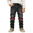 thumbnail image 1 of Kiijoy Boys Distressed Ripped Jeans Straight Leg Stretch Denim Trousers, Sizes 9-10, 1 of 8