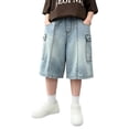 thumbnail image 1 of Kiijoy Boys Elastic Waist Denim Shorts Summer Casual Baggy Jean Cargo Shorts, Sizes 5-6, 1 of 6