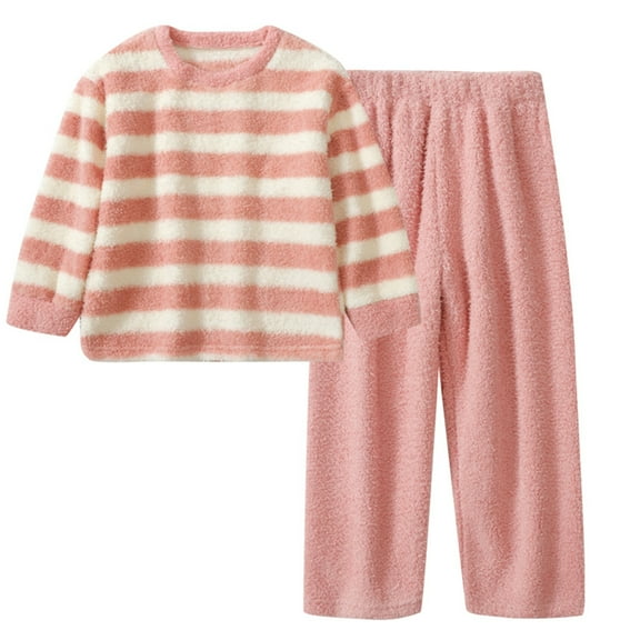 Kiijoy Boys Flannel Pajamas Striped Long Sleeves Top Pants Cozy Sleepwear for Kids