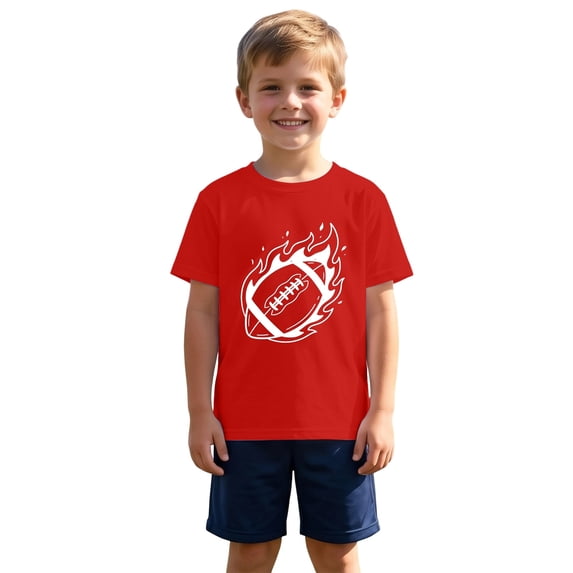 Kiijoy Boys Football Graphic Tee Short Sleeve Crew Neck T-Shirt Top, Red, Sizes 8-9