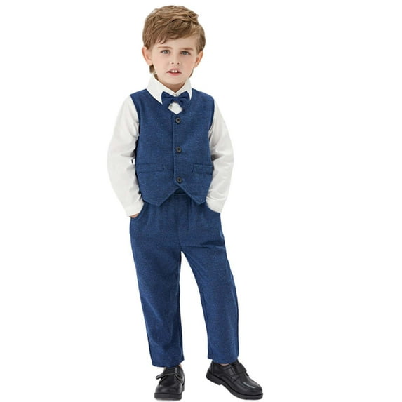 Kiijoy Boys Formal Suit Long Sleeve Button-Up Shirt Vest Pants Wedding Party Outfits, Sizes 2-3