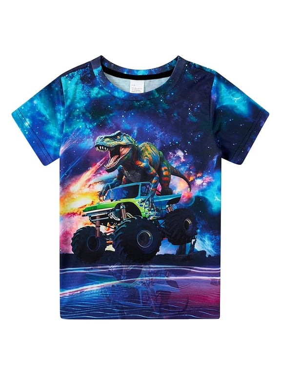 Boys Funny Dinosaur Graphic Tee Short Sleeve Crew Neck T-Shirt, Sizes 1-13
