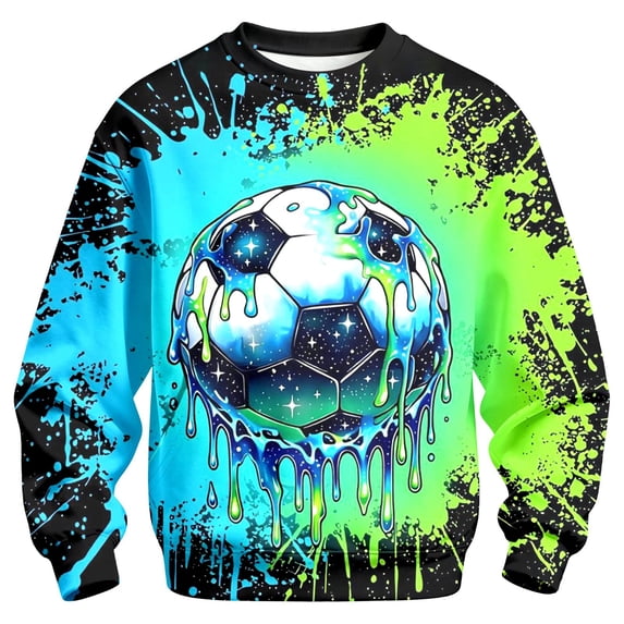 Kiijoy Boys Funny Soccer Sweatshirt Casual Active Crewneck Pullover Top, Green, Sizes 5-14