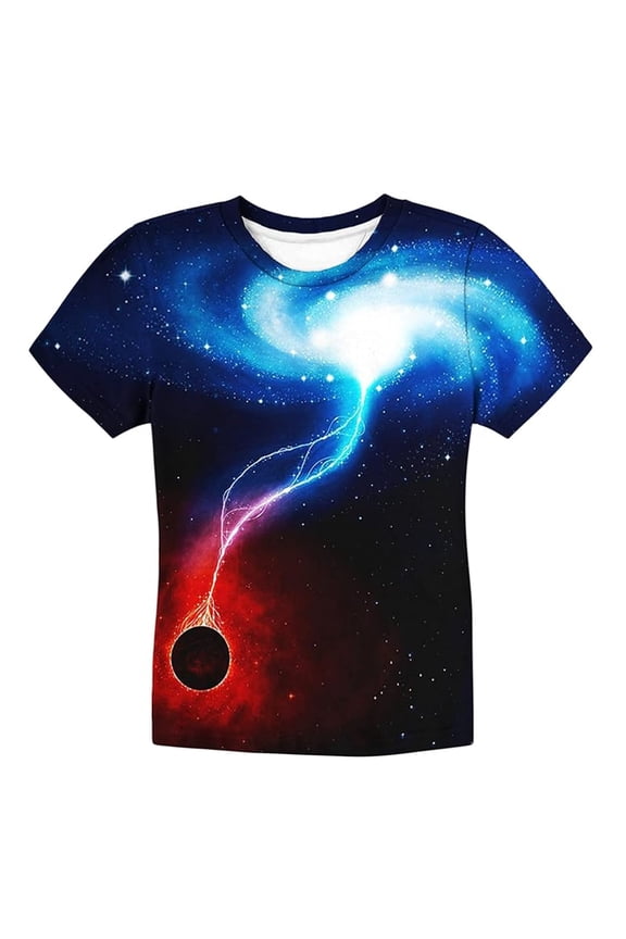 Boys Galaxy Starry Sky T-Shirt Short Sleeve Round Neck T Shirt, Sizes 7-8