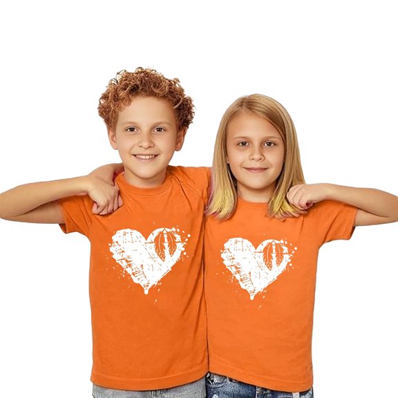Kiijoy Boys Girls T-Shirt Heart Print Orange Short Sleeve T Shirt Casual Tee, Sizes 5-6