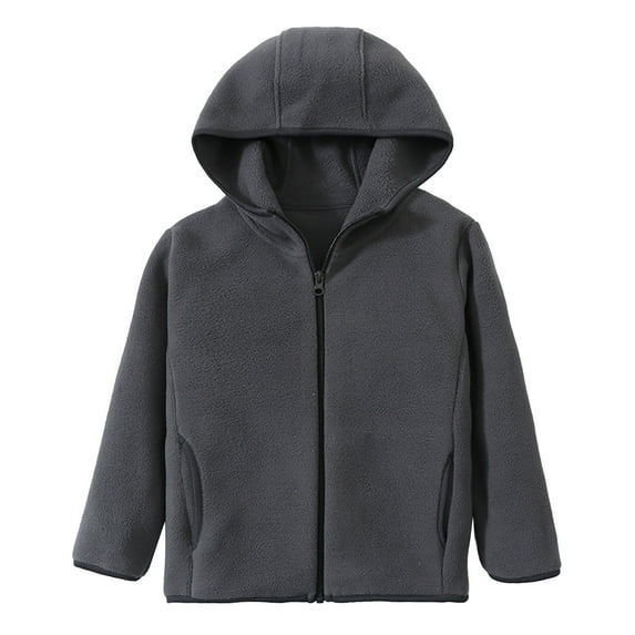 Kiijoy Boys Girls Zip Up Hooded Coat Kids Warm Fleece Solid Jacket Outerwear, Sizes 5-6