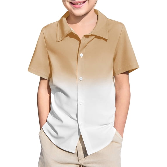 Kiijoy Boys Gradient Short Sleeve Button Down Shirt Kids Summer Casual Shirt, Sizes 5-14
