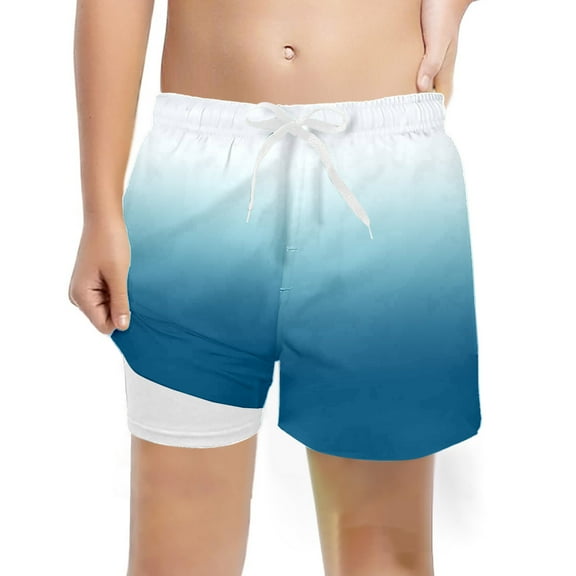 Kiijoy Boys Gradient Swim Trunks Compression Liner Stretch Swimming Shorts, Sizes 10-12