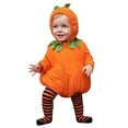 thumbnail image 1 of Kiijoy Boys Halloween Pumpkin Outfits Hooded Romper Striped Leggings Set, Size 0-24 Months, 1 of 8