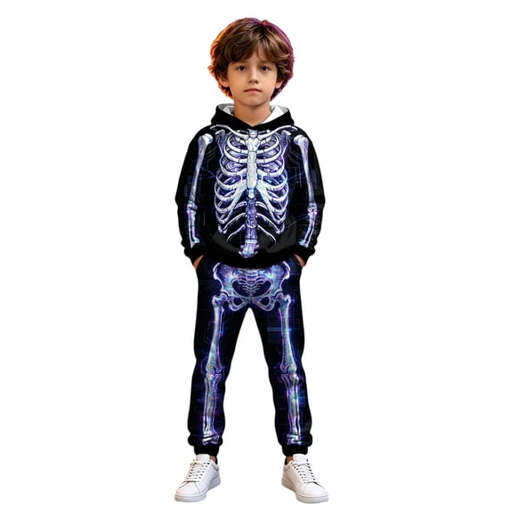 Kiijoy Boys Halloween Skeleton Hoodie Jogger Pants Outfits Sweatsuits, Sizes 2-14