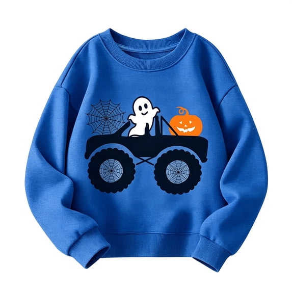 Kiijoy Boys Halloween Sweatshirt Crewneck Long Sleeve Graphic Pullover, Blue, Sizes 2-14