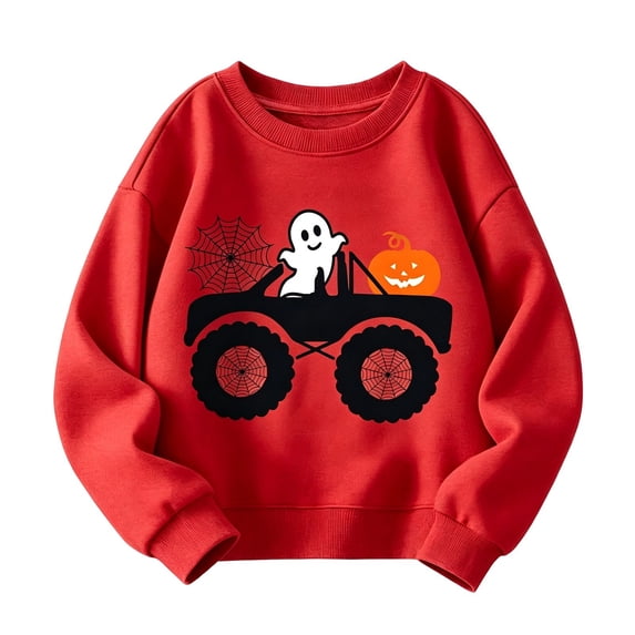 Kiijoy Boys Halloween Sweatshirt Crewneck Long Sleeve Graphic Pullover, Red, Sizes 2-14