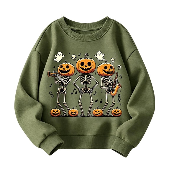 Kiijoy Boys Halloween Sweatshirt Pumpkin Skeleton Crewneck Pullover, Sizes 2-3T
