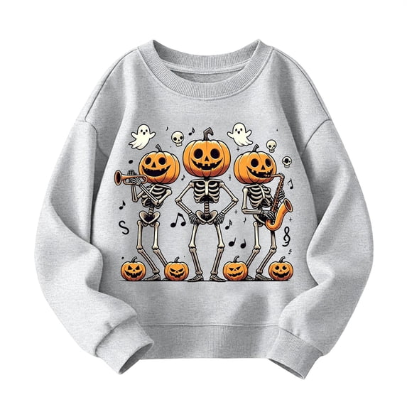 Kiijoy Boys Halloween Sweatshirt Pumpkin Skeleton Crewneck Pullover, Sizes 9-10Y